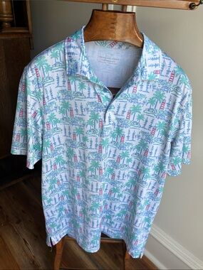 Vineyard Vines White Polo with Blue, Green & Red Coastal Print